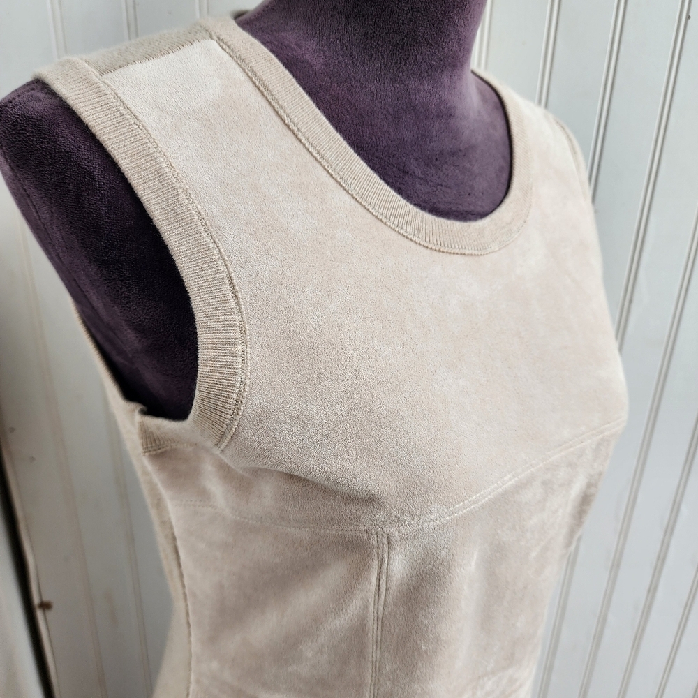 Calvin Klein Faux Suede Pullover  Dress Light Beige Sleeveless Womens Size S - Picture 3 of 15